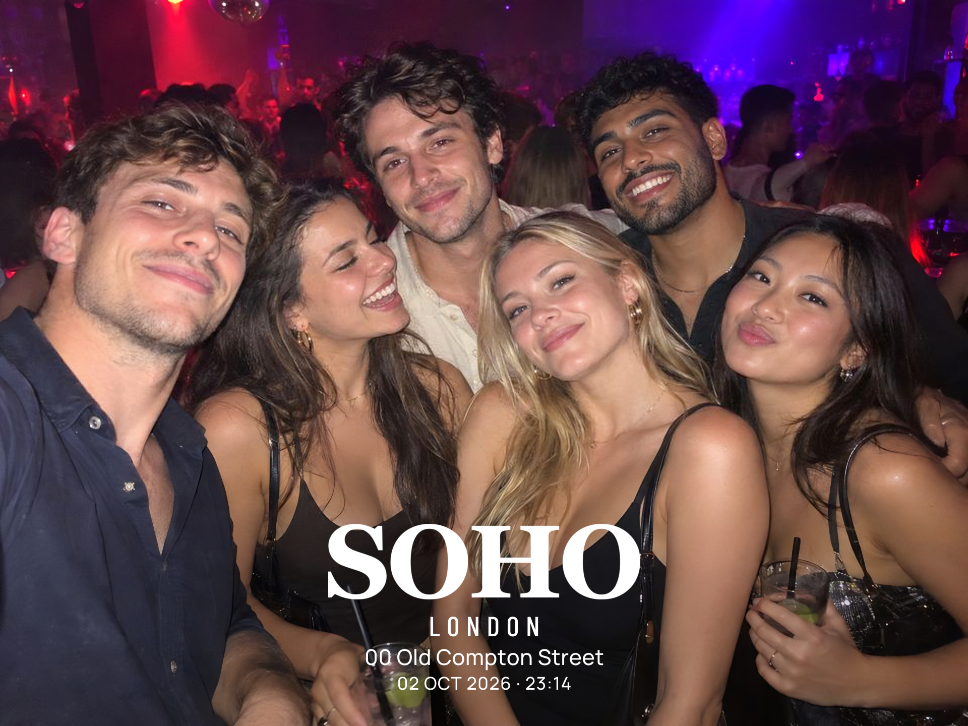 Young friends on a night out, with the SOHO example signature