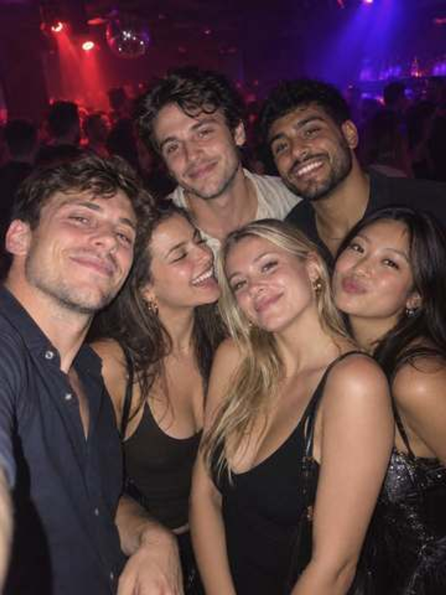 Simulated lower-quality phone preview of six friends